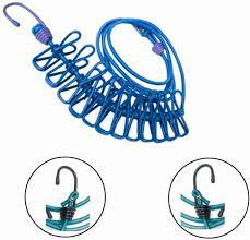 Cloth Drying Rope with Two Sided Hooks, Elastic 12 Clips